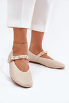 Women's Ballet Flats With Strap And Golden Studs Beige Firicene