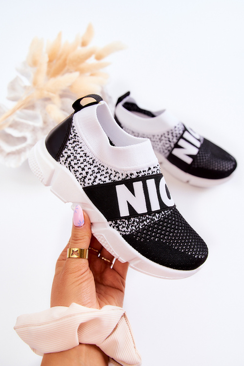 Children's Sport Slip-On Shoes Black and White Cobby