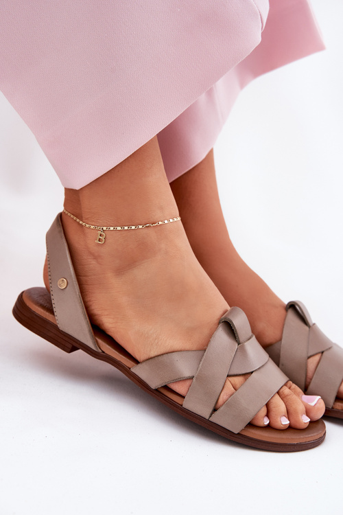 Zazoo 40185 Comfortable Leather Slip-On Sandals Dark Beige