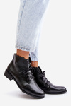 Zazoo 2964 Leather Ankle Boots On Flat Heel Black