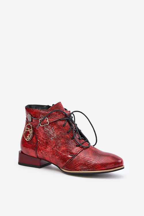 Women's Leather Patent Ankle Boots Maciejka Red 5743A-08