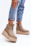 Women's Leather Platform Boots with Straps Zazoo 1752 Beige