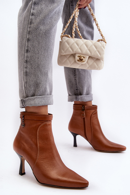 Leather Women's Ankle Boots with Stiletto Heel Maciejka 06301-29 Brown