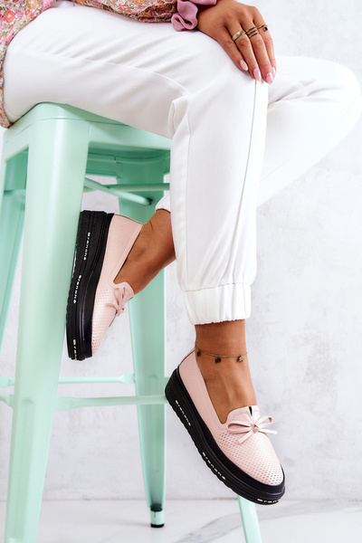 Women's Leather Loafers On Wedge Pink Cannes