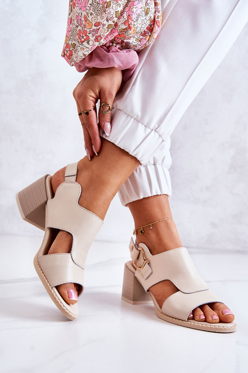 Sandały Skórzane Obcas Beżowe La.Fi Leratto