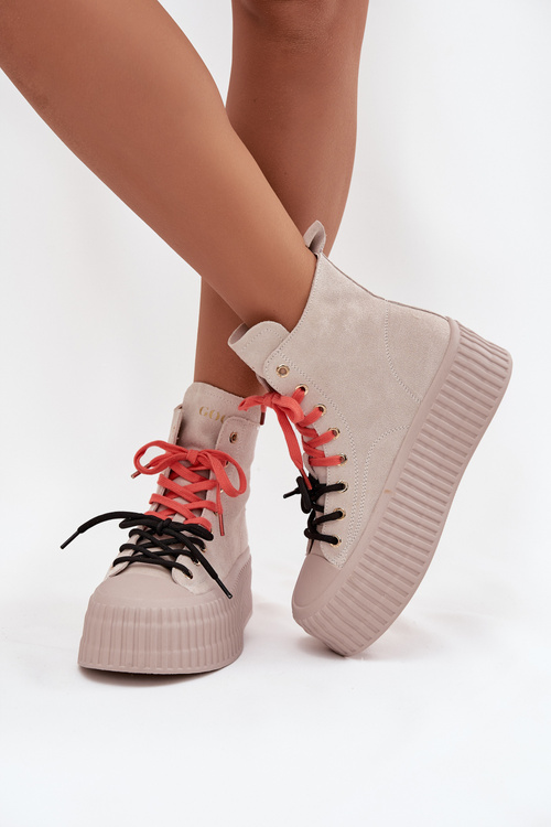 Suede Insulated Women's Sneakers On Chunky Platform GOE SS2N4047 Beige