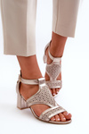 Women's Leather Sandals With Heel Maciejka 06459-25 Beige-Gold