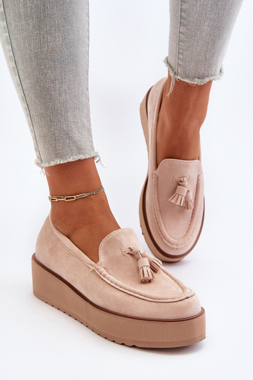 Women's Platform Loafers with Tassels Light Beige Mialani