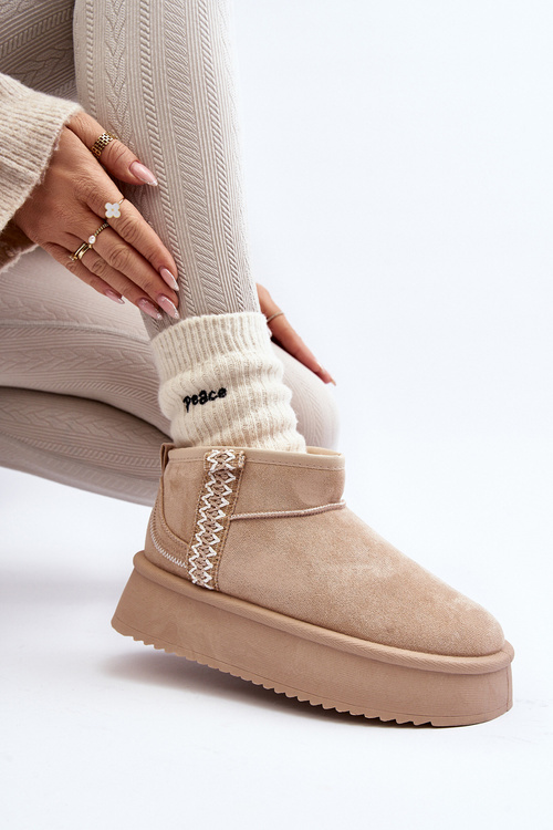 Beige Patterned Platform Snow Boots Udra