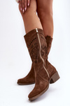Zazoo 4043 Suede Low Heel Boots Laced Brown