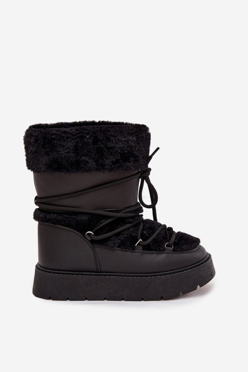 Women's Snow Boots With Fur And Lacing On Platform Black Marinna