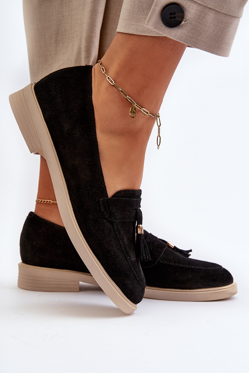 Mokasyny Zamszowe Damskie Płaski Obcas Zazoo 3420 Czarne