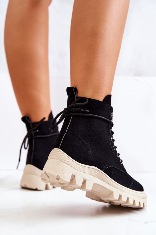 Botki Trapery Zamszowe Wiązane Czarne Hurricane