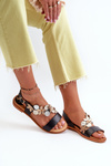 Women's Leather Sandals Adorned with Flowers Laura Messi 2762 Black
