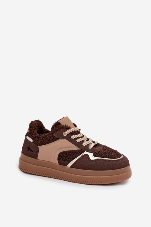 Women's Platform Sneakers with Sheepskin Brown Frelina
