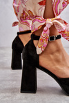 Suede Chunky Heels Platform Pumps Black Diame