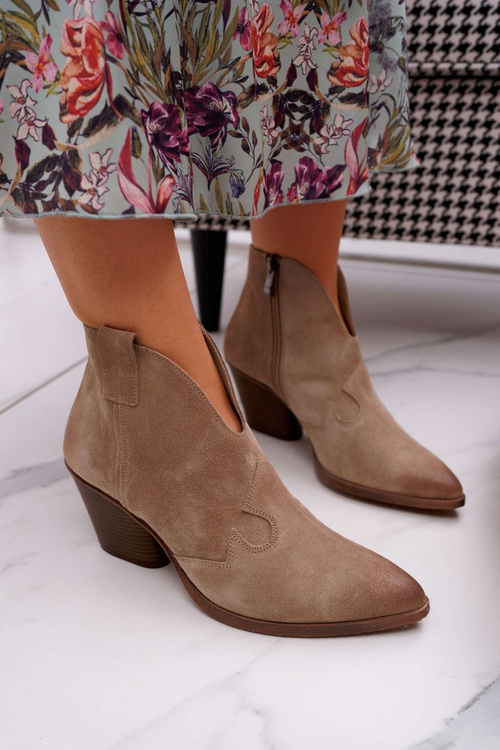 Women's Beige Leather Heeled Boots Chavai