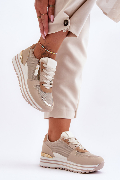 Buty Sportowe Damskie Ozdobny Zamek Beżowe Cairo 21-Q83