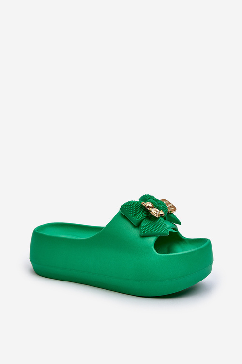 Women's Foam Flip Flops with Green Bow Salessa