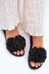 Women's Slippers With Fabric Flowers Black Elachase