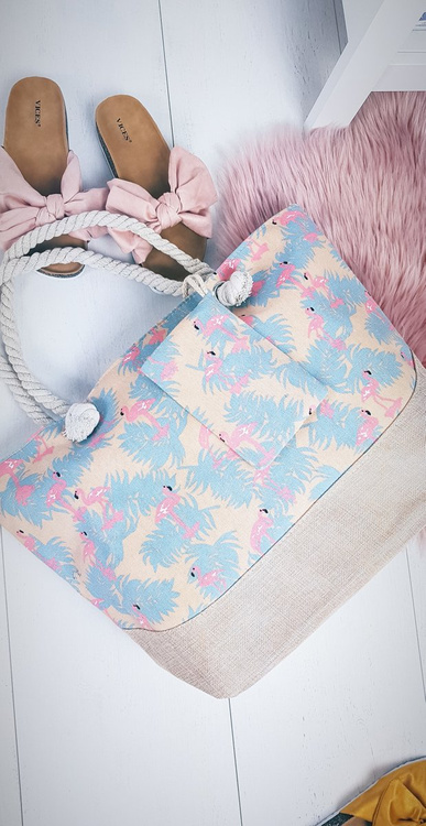 Beach Large Beige Handbag Bag Women's Flamingos