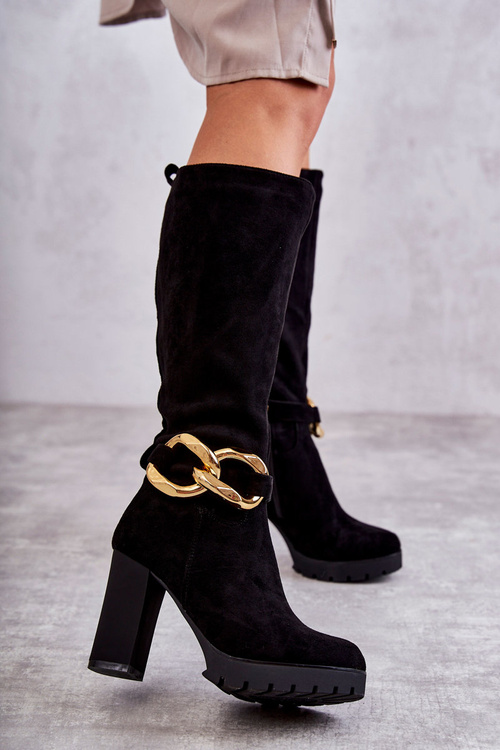 Suede Boots With Detachable Chain Black Jackson