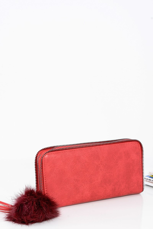 Women's Large Red Wallet Ornamental Zip Pouch Pendant