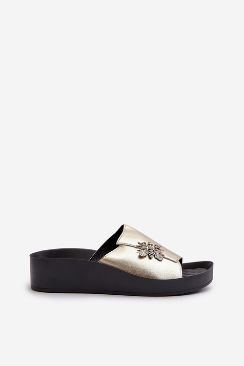 Elegant Women's Slippers with Decoration Natural Leather S.Barski KV27-015 Gold