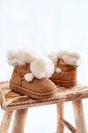 Children's Youth Warm Snow Boots Brown and White Roofy