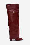 Insulated Boots with Turned Over Shaft Over the Knee Block Heel Bordeaux Serelle