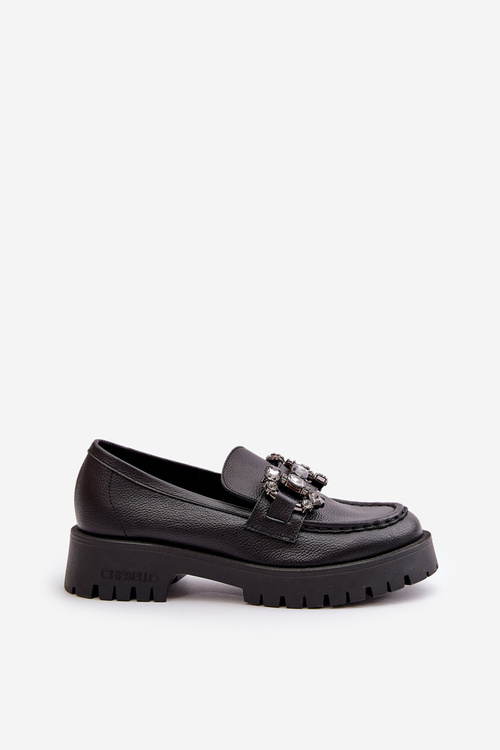 Ladies Leather Moccasins With Decoration Black CheBello 4369
