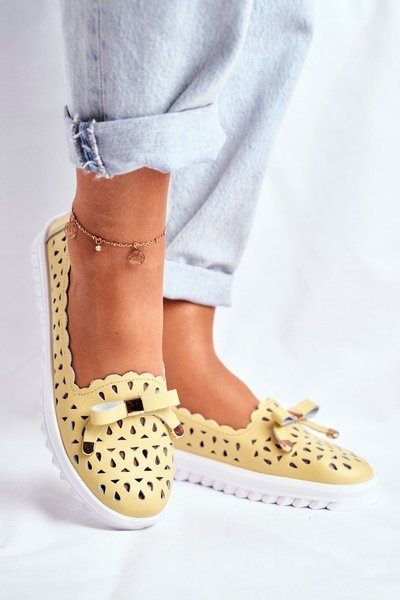 Women's Leather Openwork Moccasins LR71515 Yellow Murrieta