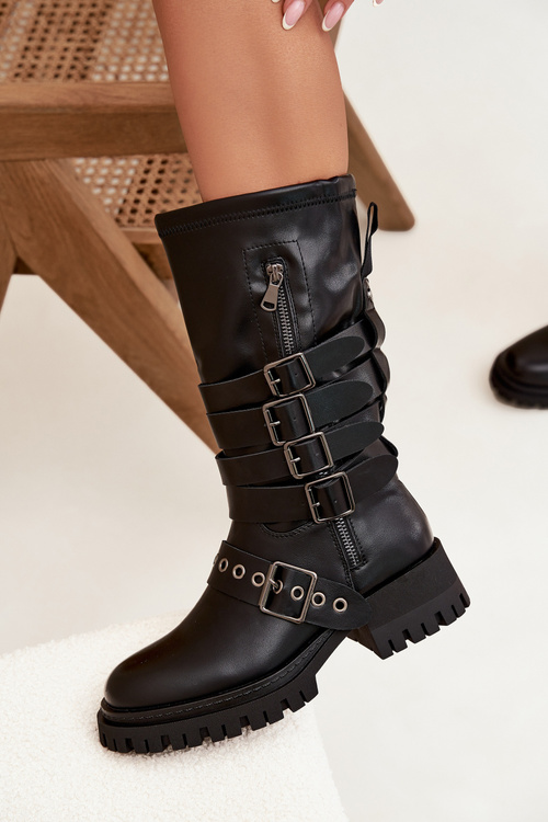 Insulated Women's Boots with Straps and Buckles Black Ivaline