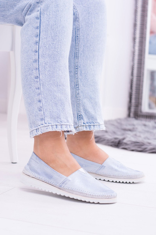 Damskie Niebieskie Skórzane Slip On Frela