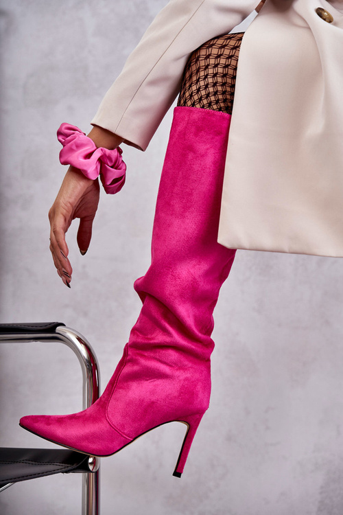 Kozaki Zamszowe Obcas Szpilka Różowe Carite