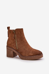 Lined Women's Ankle Boots with Block Heel in Brown Velarilla