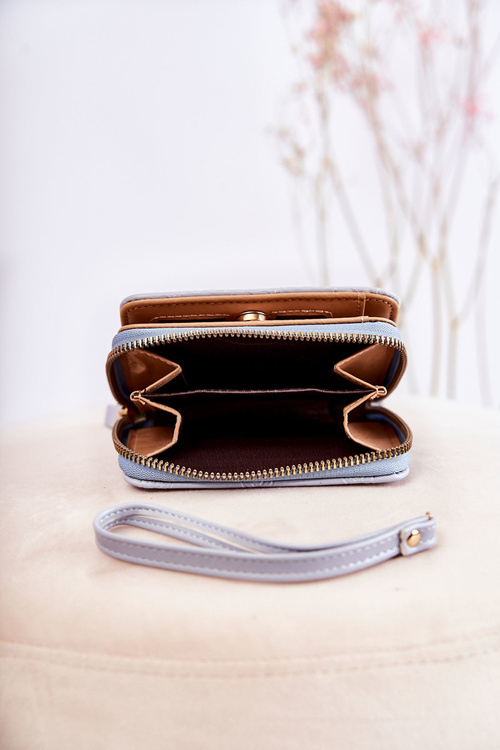 Portfel Damski Mały Ozdoba Tłoczony Jasnoniebieski Sanchos