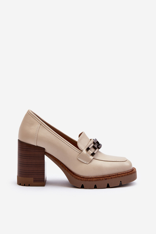 Pumps on a chunky heel with beige Oradna decoration