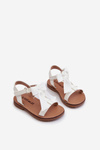 White Kids' Patent Sandals with Bow and Velcro Strap Joratia