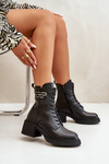 Women's Ankle Boots On Chunky Heels Insulated Made Of Natural Leather Black Vinceza 66682