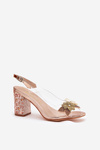 Transparent Sandals With Flowers On Decorated Heel MR38-331 Rose Gold D&A