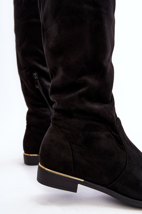 Women's Knee-High Boots On Flat Heel Black Bikka