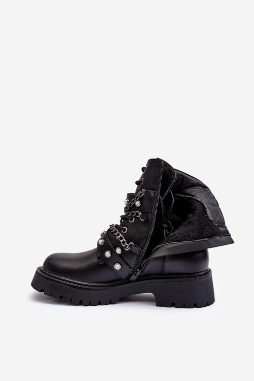 Women's Leather Embellished Ankle Boots Black Sibenna