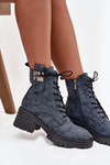 Leather Women's Work Boots on Block Heel with Decorative Detail Artiker 57C0212 Blue