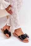 Women's Flat Heeled Slippers with Tulle Bow Black Tanira