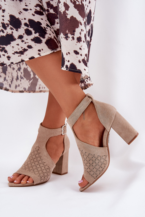 Sandals With Perforated Pattern On Heel Eco Suede Beige Helori