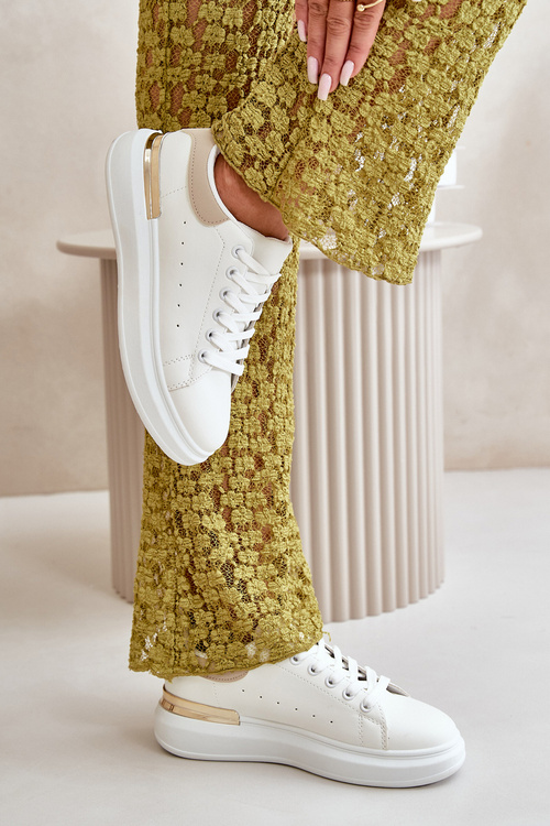 Low Women's Platform Sneakers Made Of Eco Leather White-Beige Nevelena