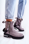 Women's warm boots with a zipper Grey Calvaro