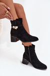 Fleece lined women's ankle boots with gold decoration on block heel black Sarona