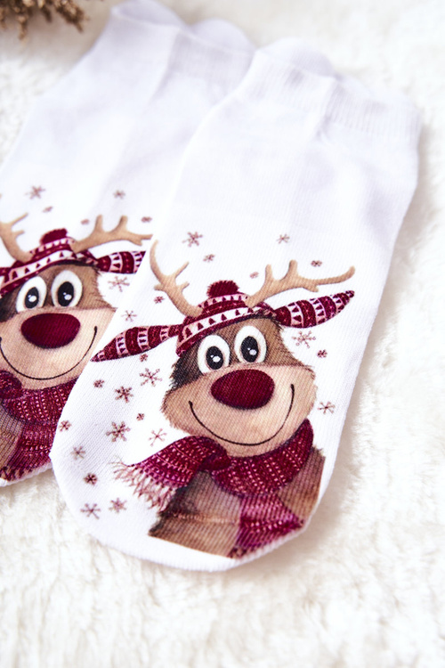 Feet Socks Reindeer In a Scarf White
